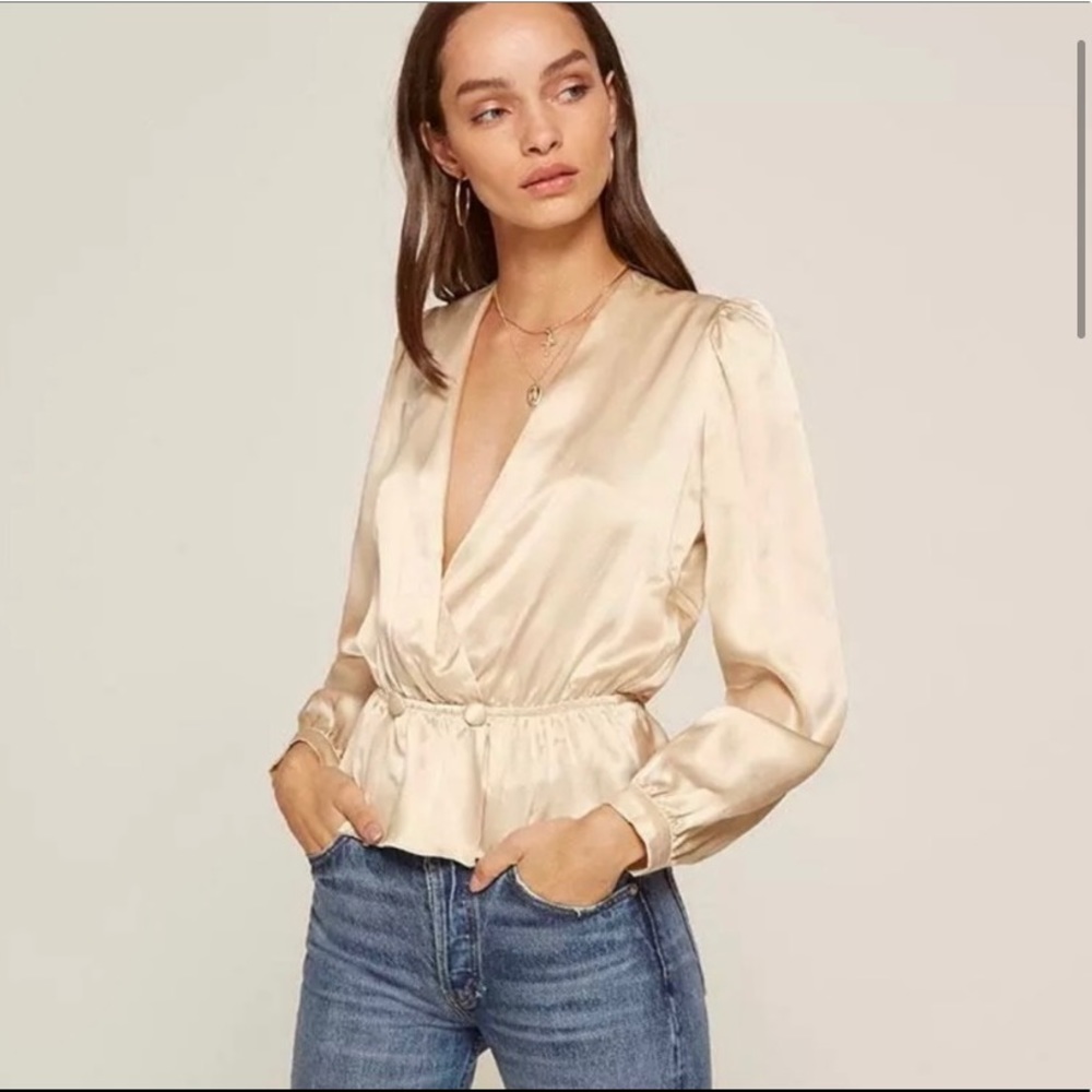 Reformation silk peplum top